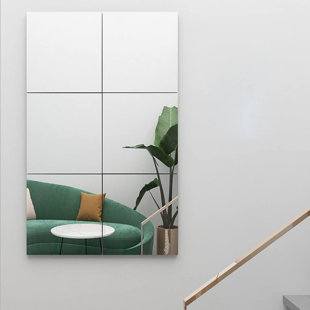 Set Of 4 Wavy Mirror Tiles Wall Mountable Glass Bathroom Kitchen Decoration New 