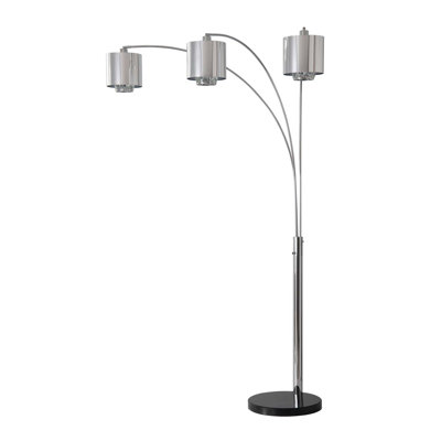 Marilyn 3 Light Arc Floor Lamp - 90", Polished Chrome, Mylar/Crystal Shades, Rotary Switch, Marble base