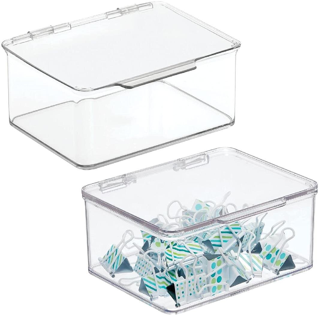 Clear Plastic Storage Boxes with Lids Kitchen Food Office Stackable Container 