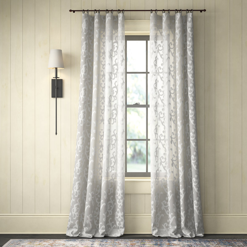 Brookland Patterned Damask Sheer Rod Pocket Single Curtain Panel Reviews Birch Lane