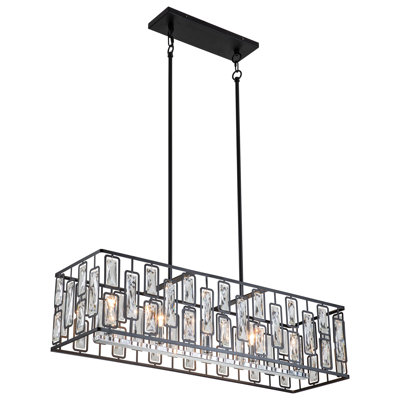 Marchand 5-Light Crystal 35.5"W in Black Dimmable & Adjustable Height Kitchen Island Pendant Light