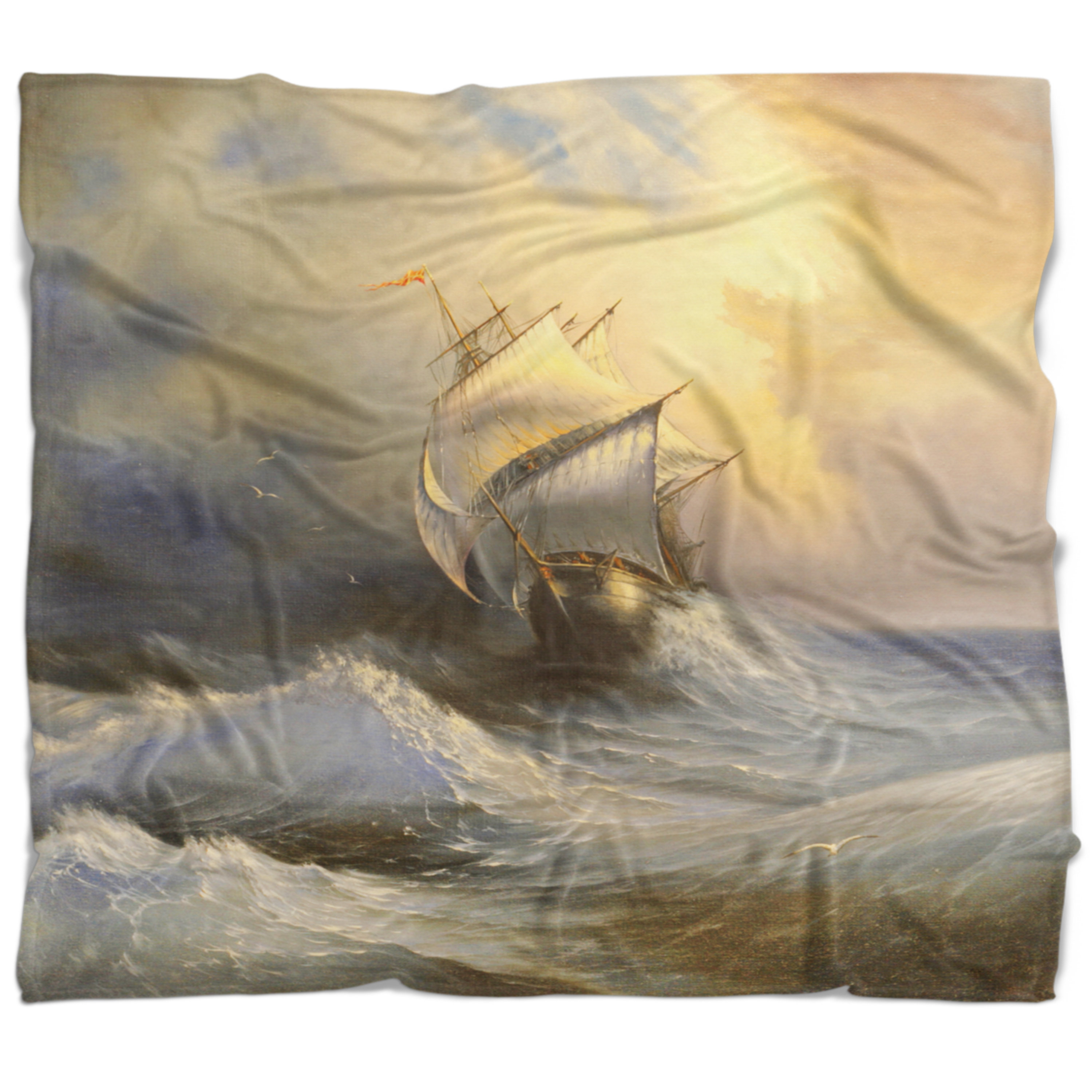 East Urban Home Seascape Vessel In Stormy Sea Blanket Wayfair
