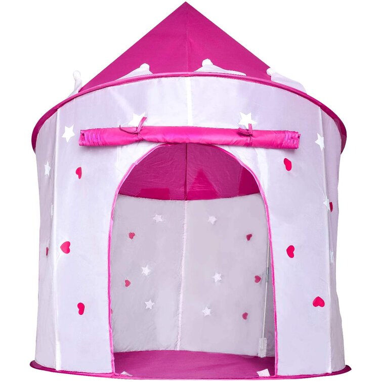 Princess Castle Play Tent with Glow in The Dark Stars Foldable Pop Up Pink Play Tent/House Toy for Indoor Kids Tent & Outdoor Children Tent Girls Gifts 