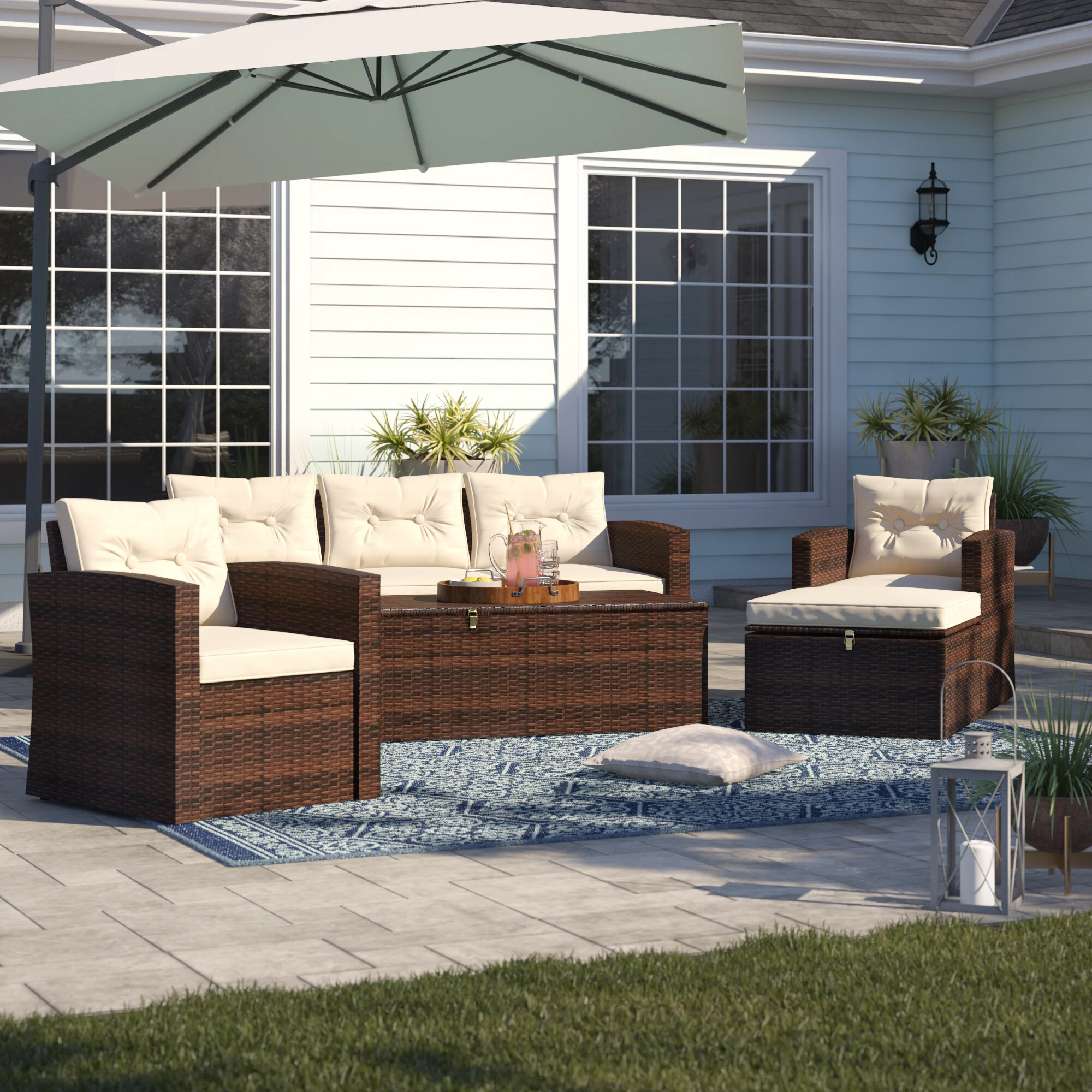 Sol 72 Outdoor Arlington 5 Piece Rattan Sofa Seating Group With Cushions Reviews Wayfair