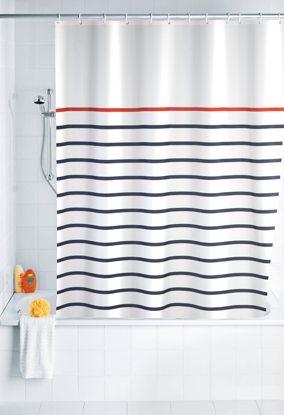red white and blue shower curtain
