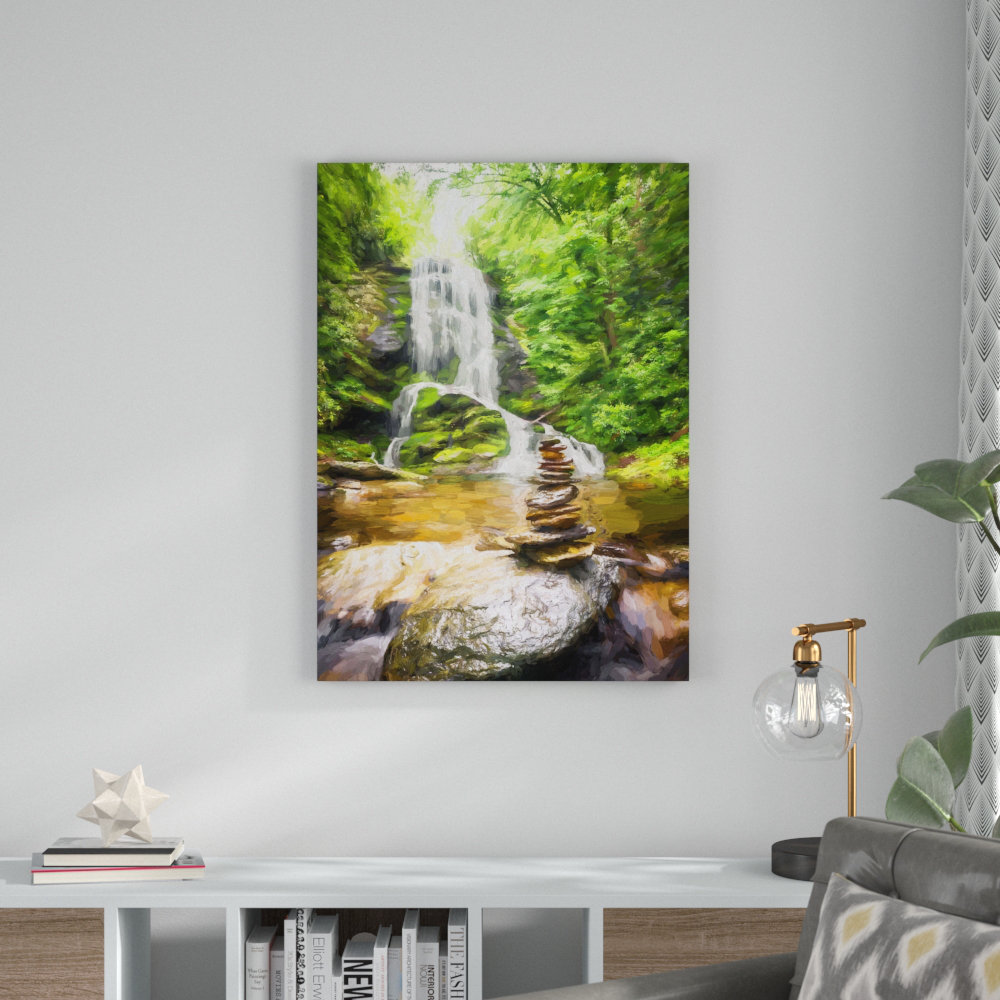 Zen Stones before Waterfall Canvas Picture Wall Decoration Art Print
