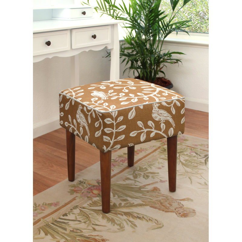 Birds and Vines Linen Upholstered Modern Vanity Stool