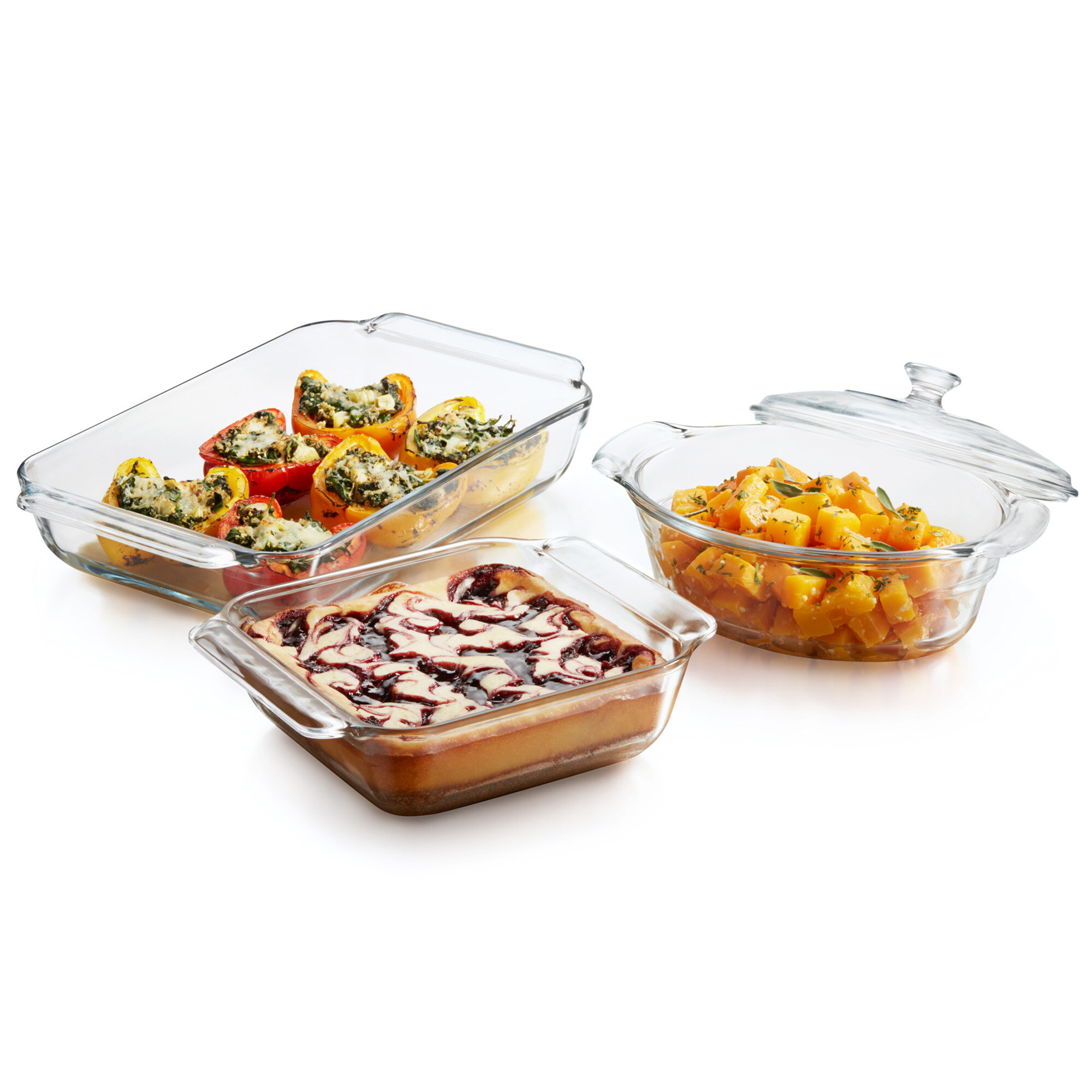 Libbey Bakers Basics 3-Piece Glass Casserole Baking Dish Set with Glass Covers
