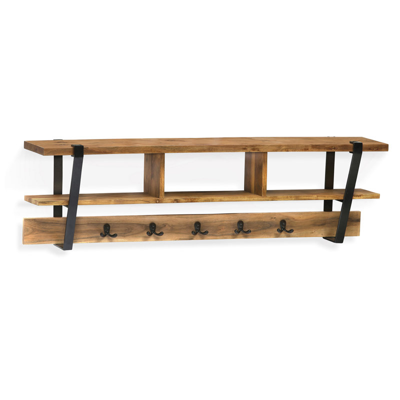 Union Rustic Tindal Solid Wood 5 Hook Wall Mounted Coat Rack With Storage Reviews Wayfair