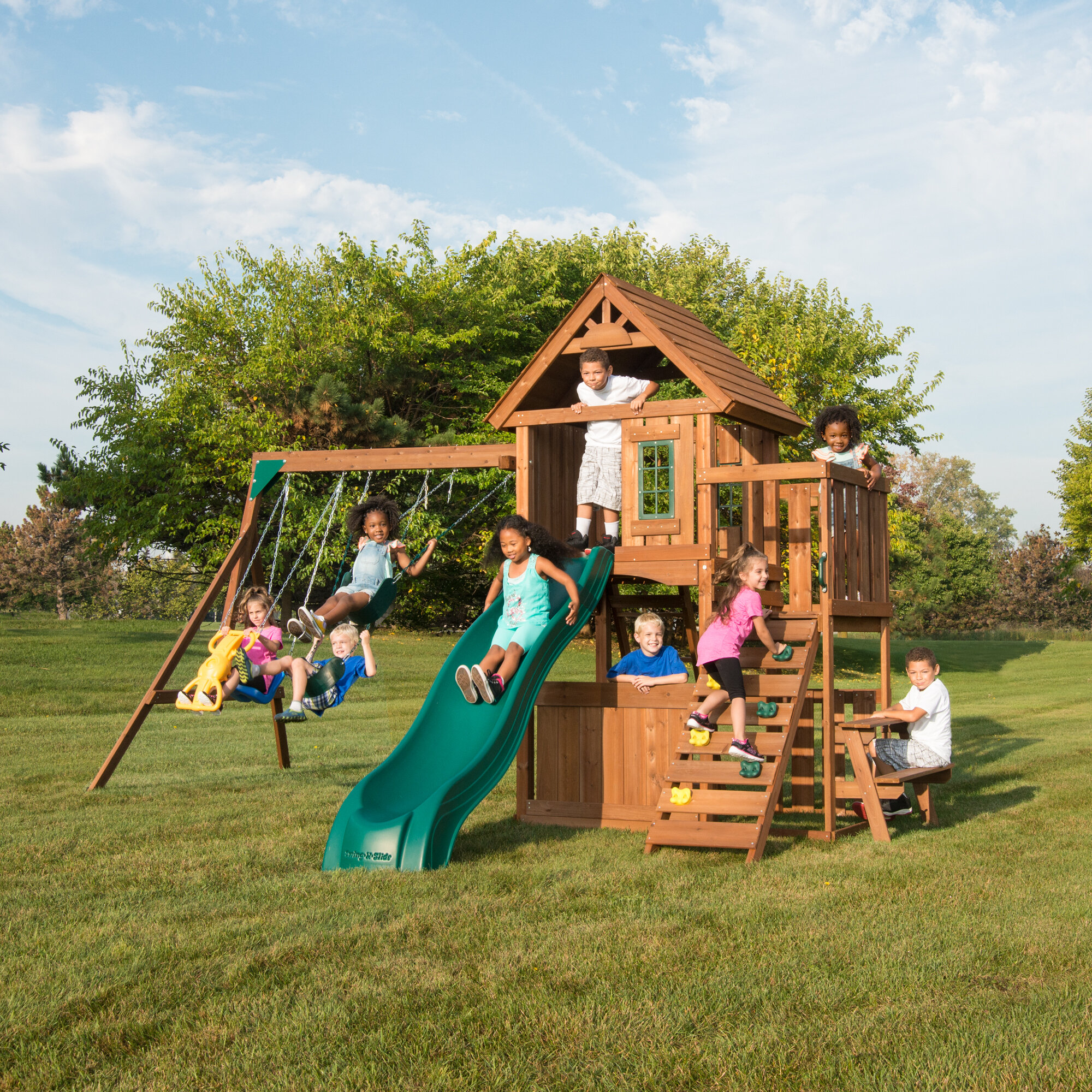 swing set with glider and slide