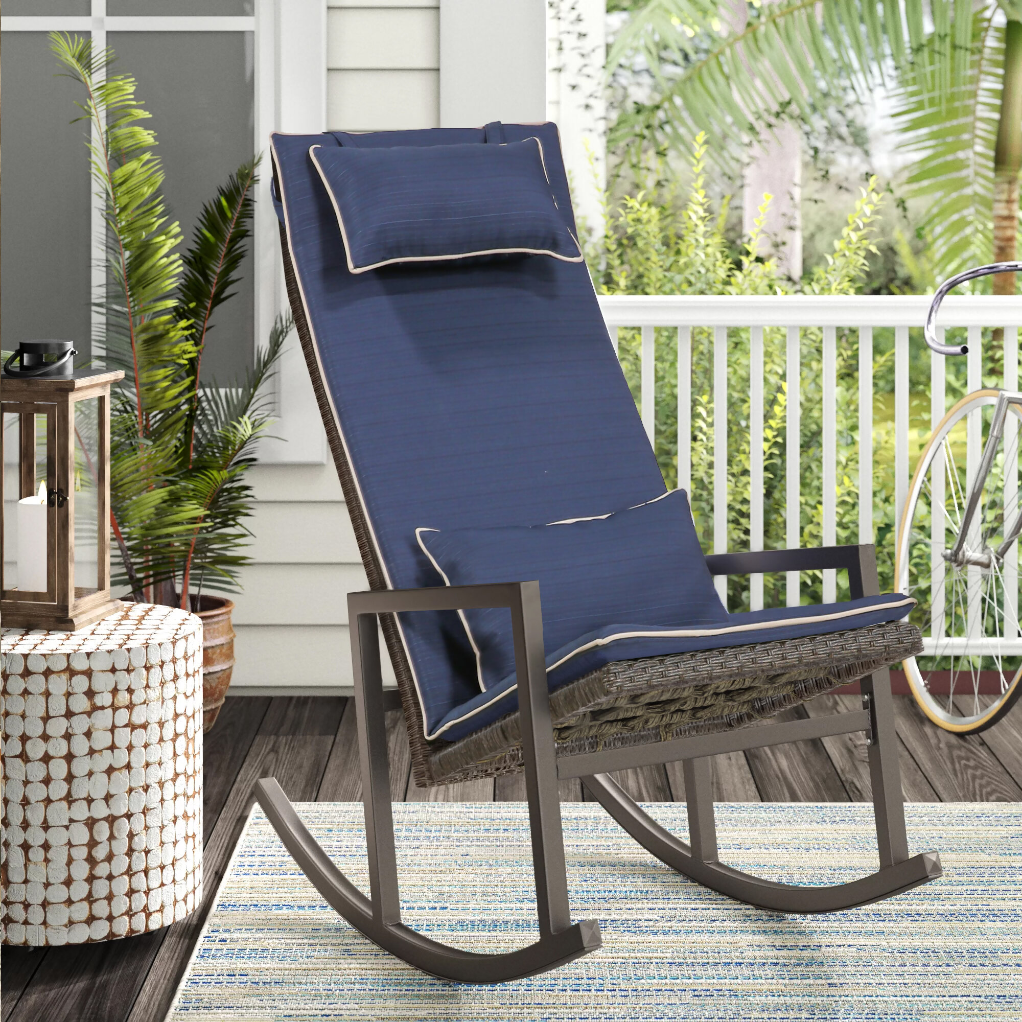 Longshore Tides Outdoor Tremberth Rocking Metal Chair With Cushions Reviews Wayfair