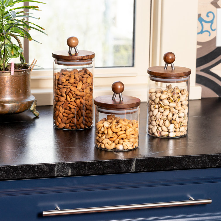 Acacia Kitchen Top Glass 3 Piece Kitchen Canister Set