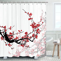 Peacock In Blooming Cherry Tree With Hook Bathroom Fabric Shower Curtain 71 Inch 