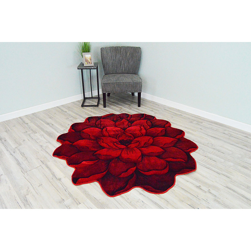 Winston Porter Vesta Flowers 3d Effect Rose Botanical Red Area Rug