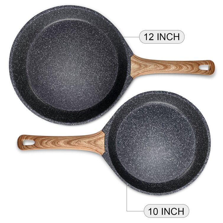 PFOA Free Miusco Nonstick Granite Stone Frying Pan Set with Lids 10" & 12" 