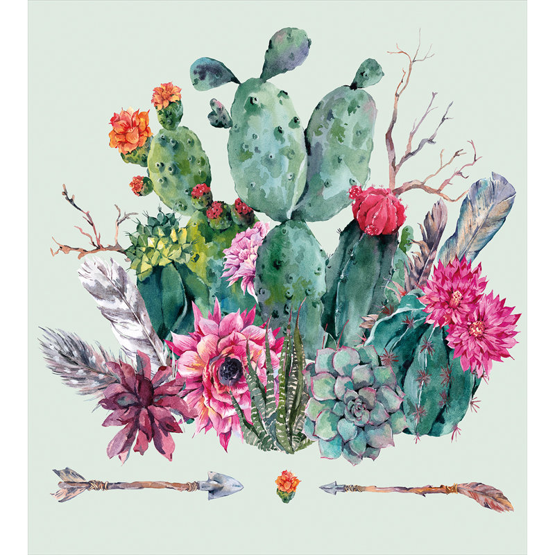 Ambesonne Cactus Spring Garden With Boho Style Bouquet Of Thorny