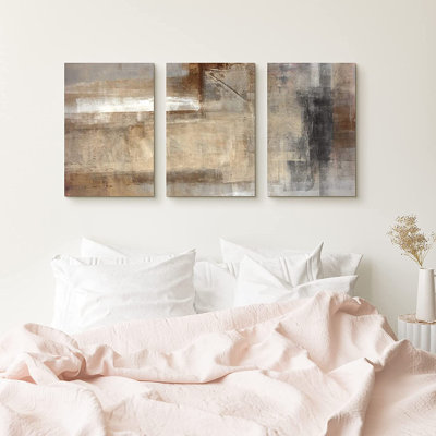 Abstract Tan Brown Vintage Decor Living Room Pictures Framed 3 Piece Canvas Painting Print Wall Art