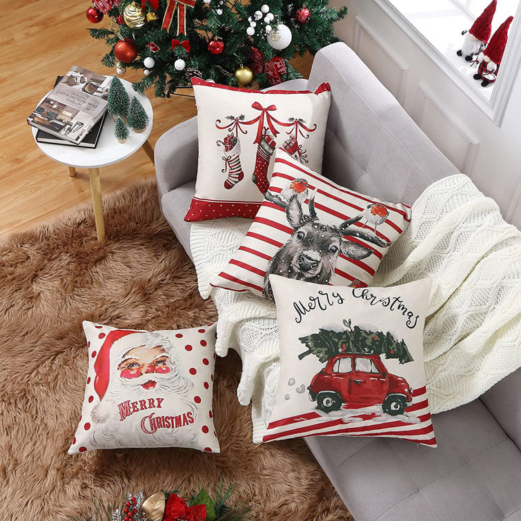 JASEN Farmhouse Christmas Pillow Covers 18x18 Set of 4 Rustic Winter Holiday Xmas Decor Throw Pillows Christmas Decorations Cushion Cases JASEN Farmhouse Christmas Pillow Covers 18x18 Set of 4 Rustic Winter Holiday Xmas Decor Throw Pillows Christmas Decorations Cushion Cases