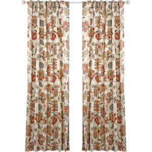 Celine Lined Nature/Floral Semi-Sheer Rod pocket Single Curtain Panel