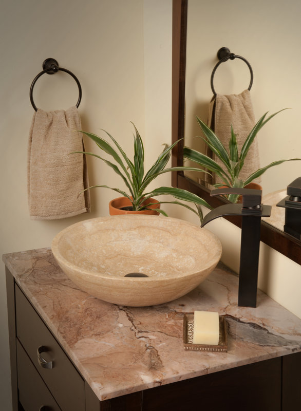 Novatto Natural Travertine Stone Circular Vessel Bathroom Sink ... Novatto Natural Travertine Stone Circular Vessel Bathroom Sink ...