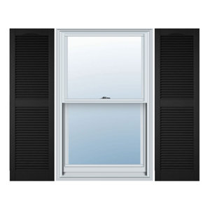 Vinyl Standard Cathedral Top Center Mullion Open Louver Shutter (Set of 2)