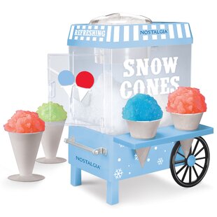 Nostalgia Retro Snow Cone Maker Electric Ice Crusher Machine w/ Cones Scoop Kits 