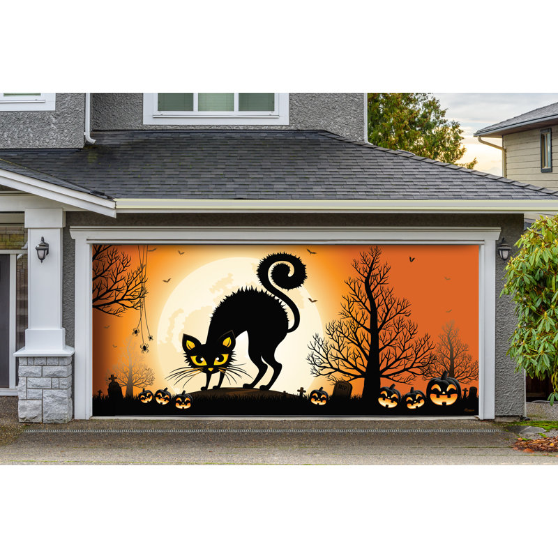 The Holiday Aisle Cat Full Moon Car Garage Door Mural Wayfair
