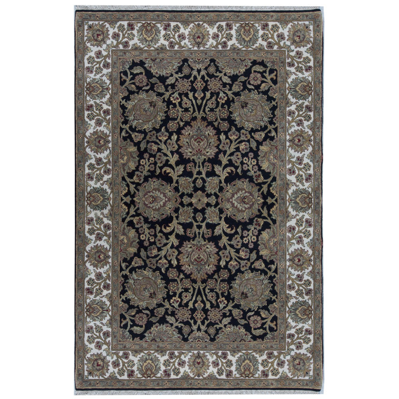 Bokara Rug Co Inc Magnolia Oriental Hand Knotted Wool Black Ivory Area Rug Wayfair