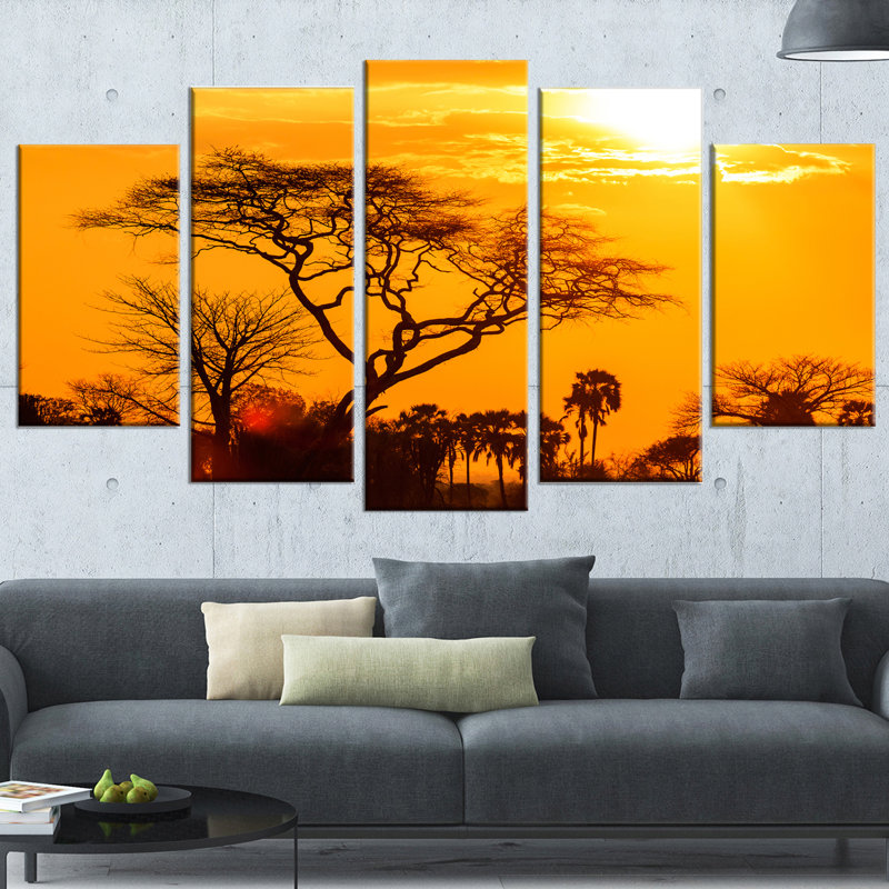 DesignArt 'Orange Glow of African Sunset' 5 Piece Wall Art