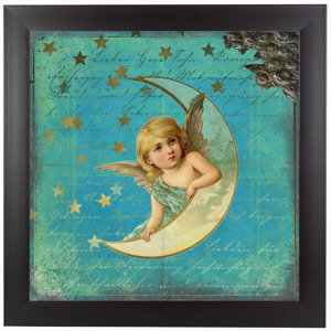 'Angel Moon Stars Christmas Vintage' Framed Graphic Art Print