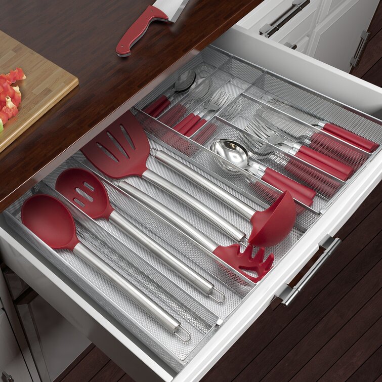 mDesign Expandable Kitchen Drawer Organizer Tray for Utensils Light Gray 