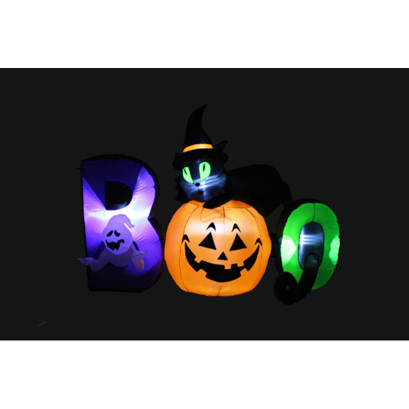 The Holiday Aisle Halloween Boo Scene Inflatable With Cat Pumpkin