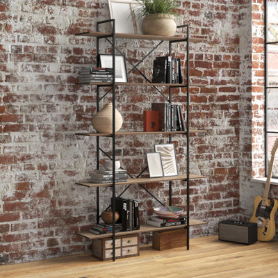 Shayne 84.75" H x 51.25" W Metal Etagere Bookcase