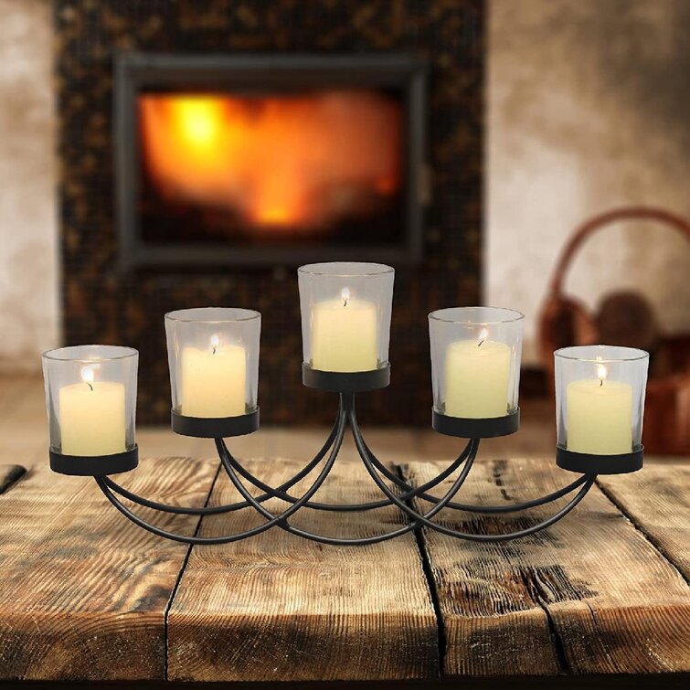 Rustic Iron & Glass Multiple Candle Holder Tealight Votives Removable Hurricane 
