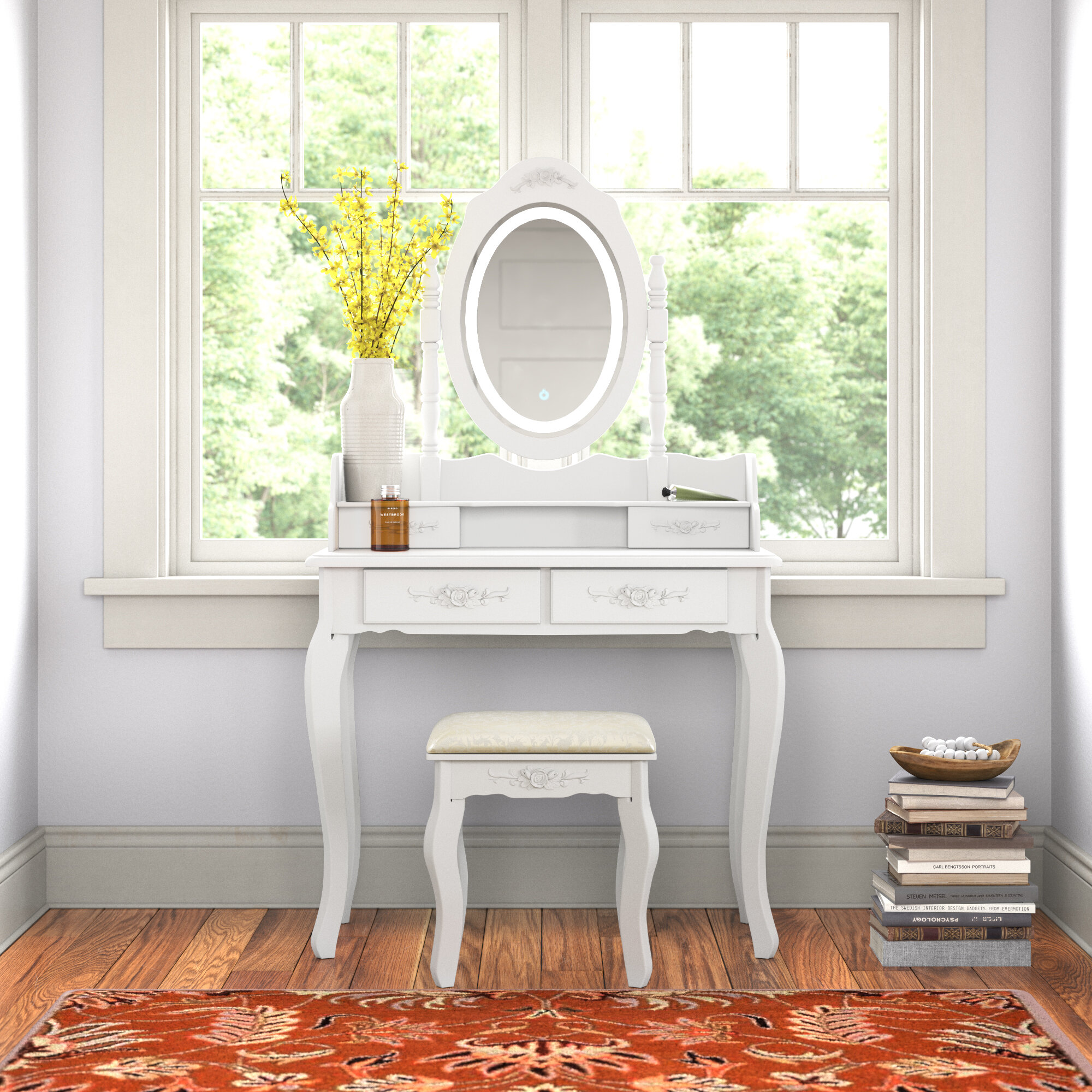 Andover Mills Kensington Vanity Set With Stool And Mirror Reviews Wayfair