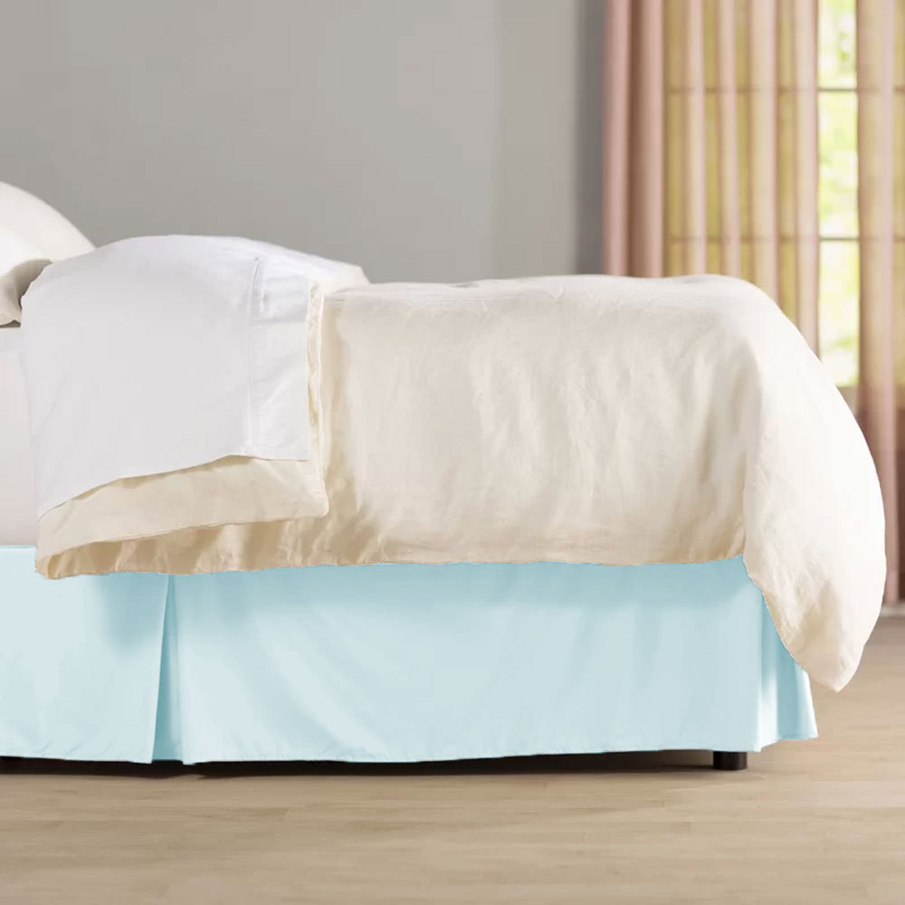 WRINKLE FREE BED SKIRT SOLID-2 LINE EMBROIDERY-AQUA 