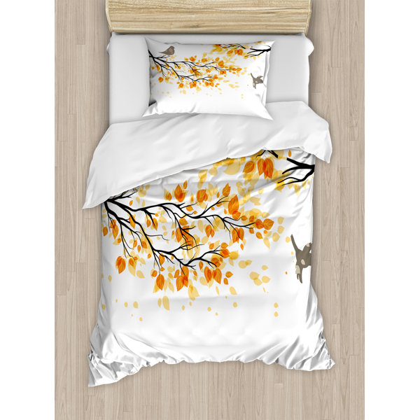 East Urban Home Fall Branch With Pale Leaves And Birds Change In