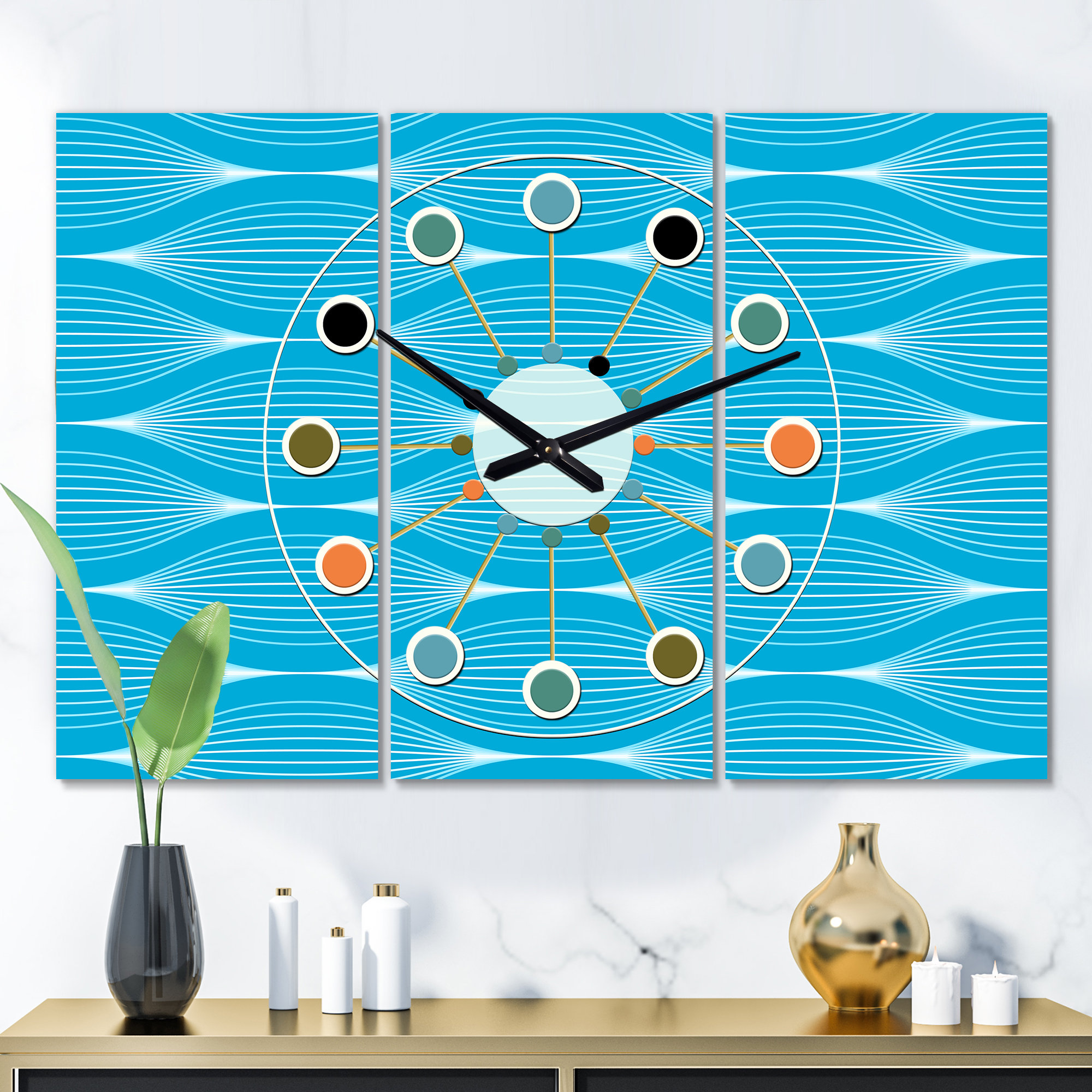 East Urban Home Oversized Wave MidCentury Wall Clock Wayfair