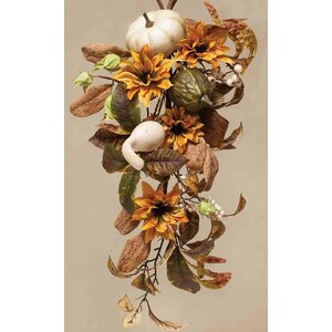 Decorative Pumpkin Door Bough with Faux Gourds, Berries, Flowers and Leaves
