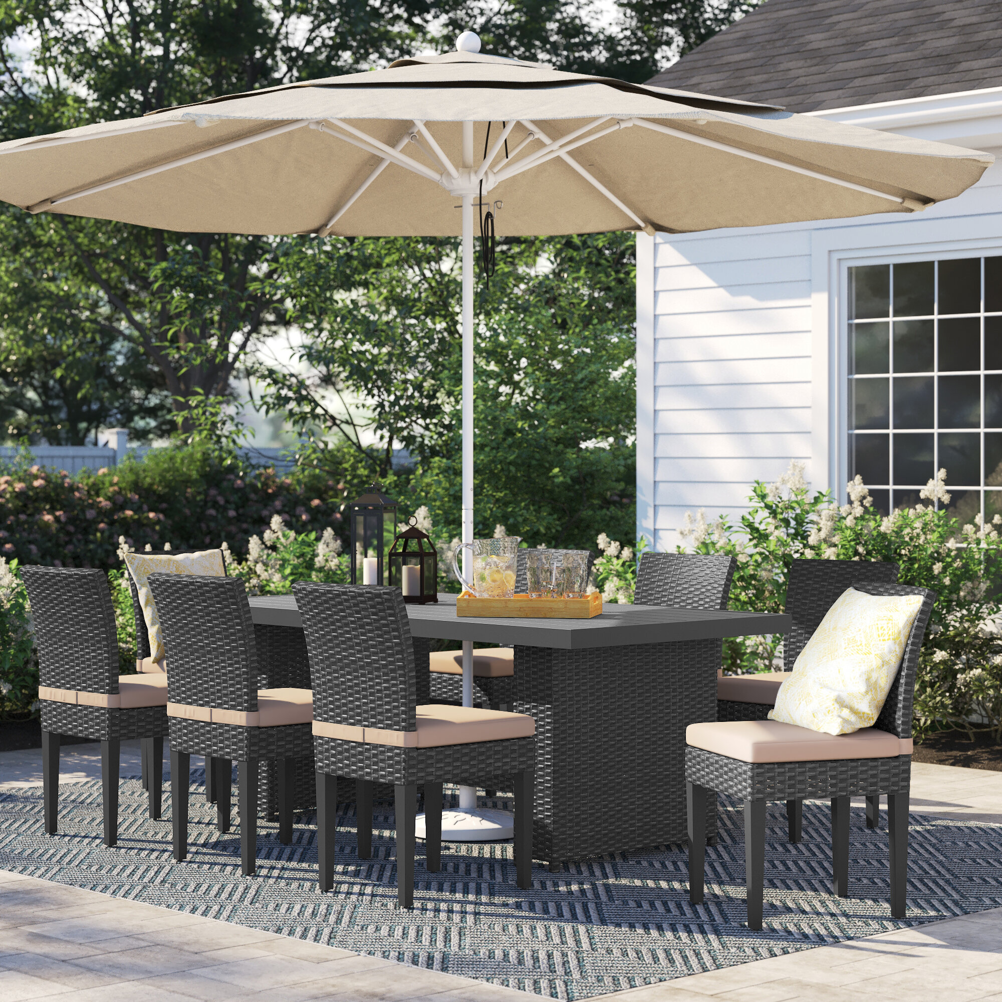 8 person outdoor dining table with umbrella