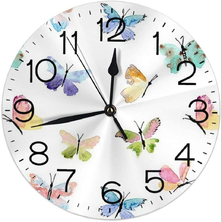 Wall Clock Silent Non Ticking Battery Operated Butterfly Easy to Read Decor for Bedroom Office Home Living Room 9.8Inch 