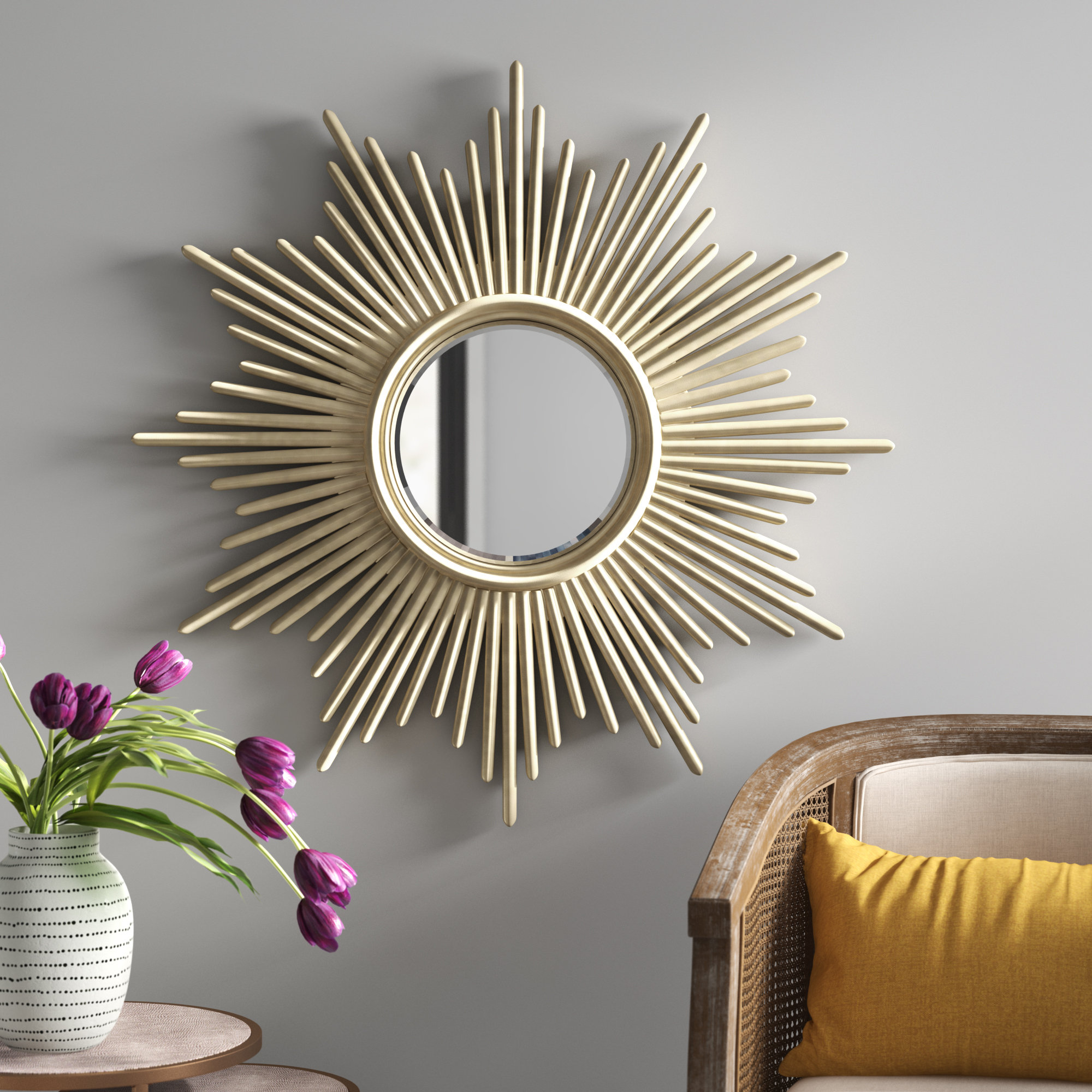 Sunburst Wall Mirror Antiqued Bronze Home Decor Art Deco Style Mirror