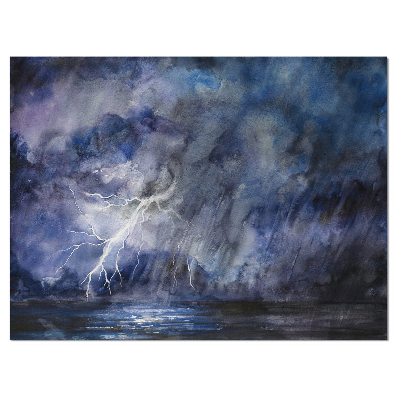 East Urban Home Landscapes Stormy Night Sky Oil Painting Print
