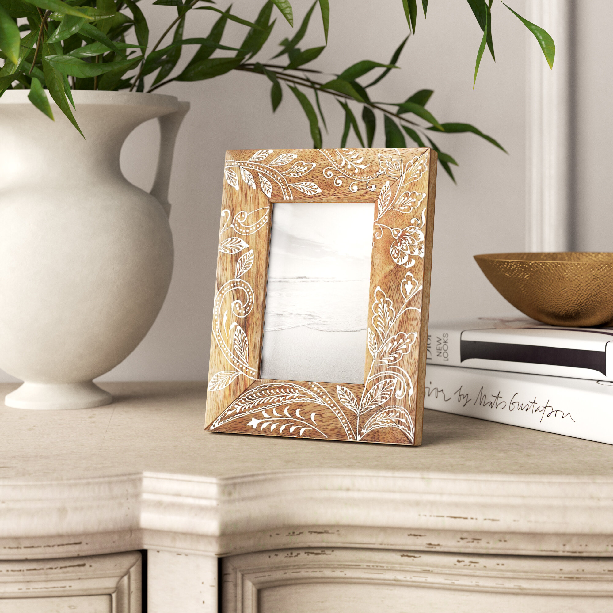 DEMDACO Then and Now Double Floral Grey 11 x 9 Resin Stone Wall and Tabletop Frame 