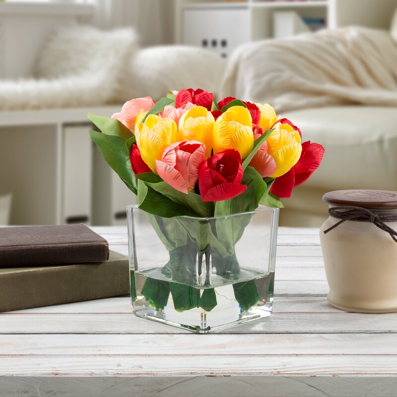 Tulip Floral Arrangement in Glass Vase & Reviews | Joss & Main