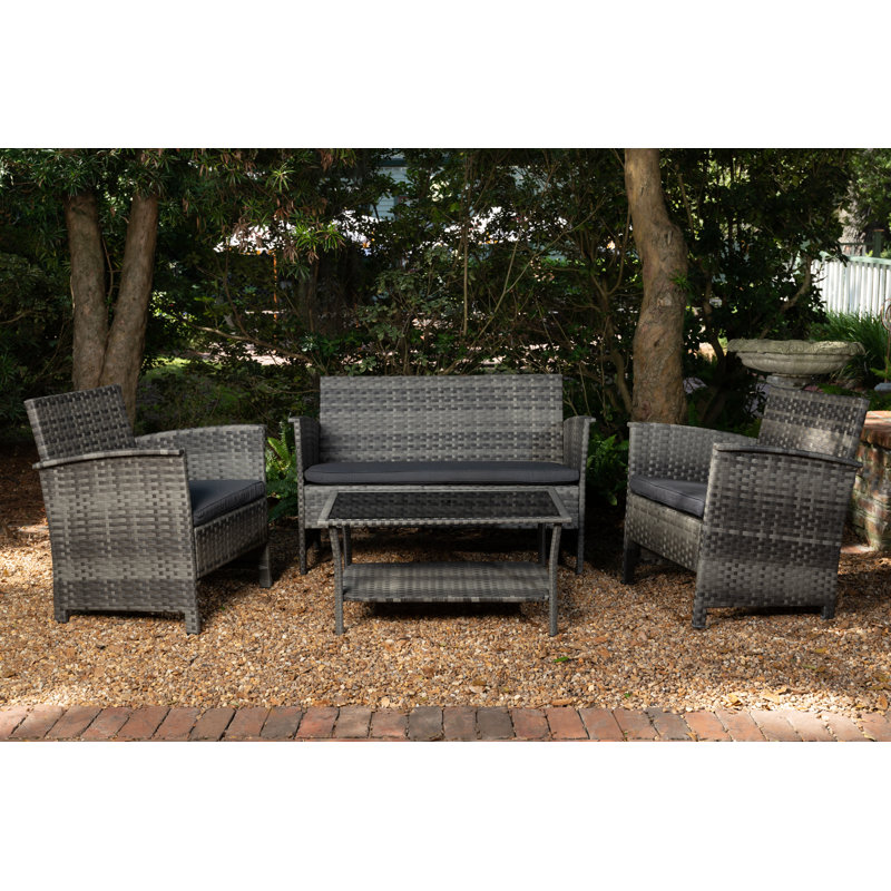 Wrought Studio Plumville 4 Piece Rattan Sofa Seating Group With Cushions Reviews Wayfair
