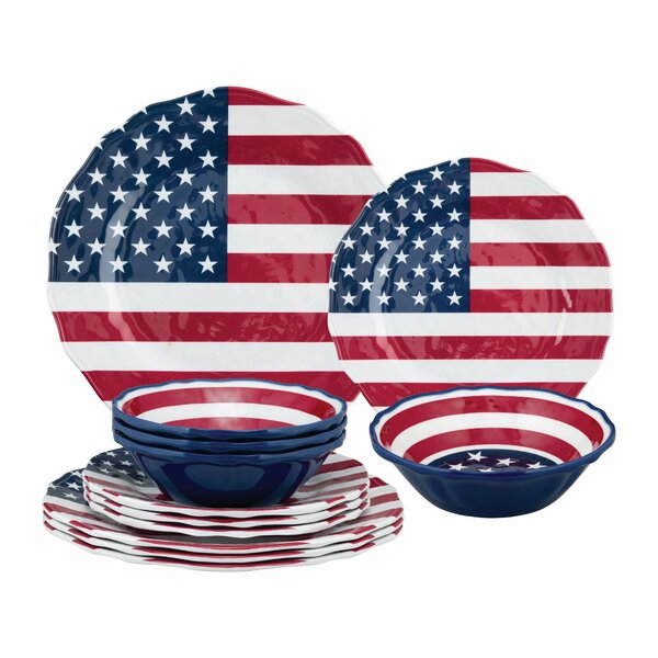 4 Nautica Home American Flag Patriotic Melamine 8.5 in Salad Dessert Plates Set 