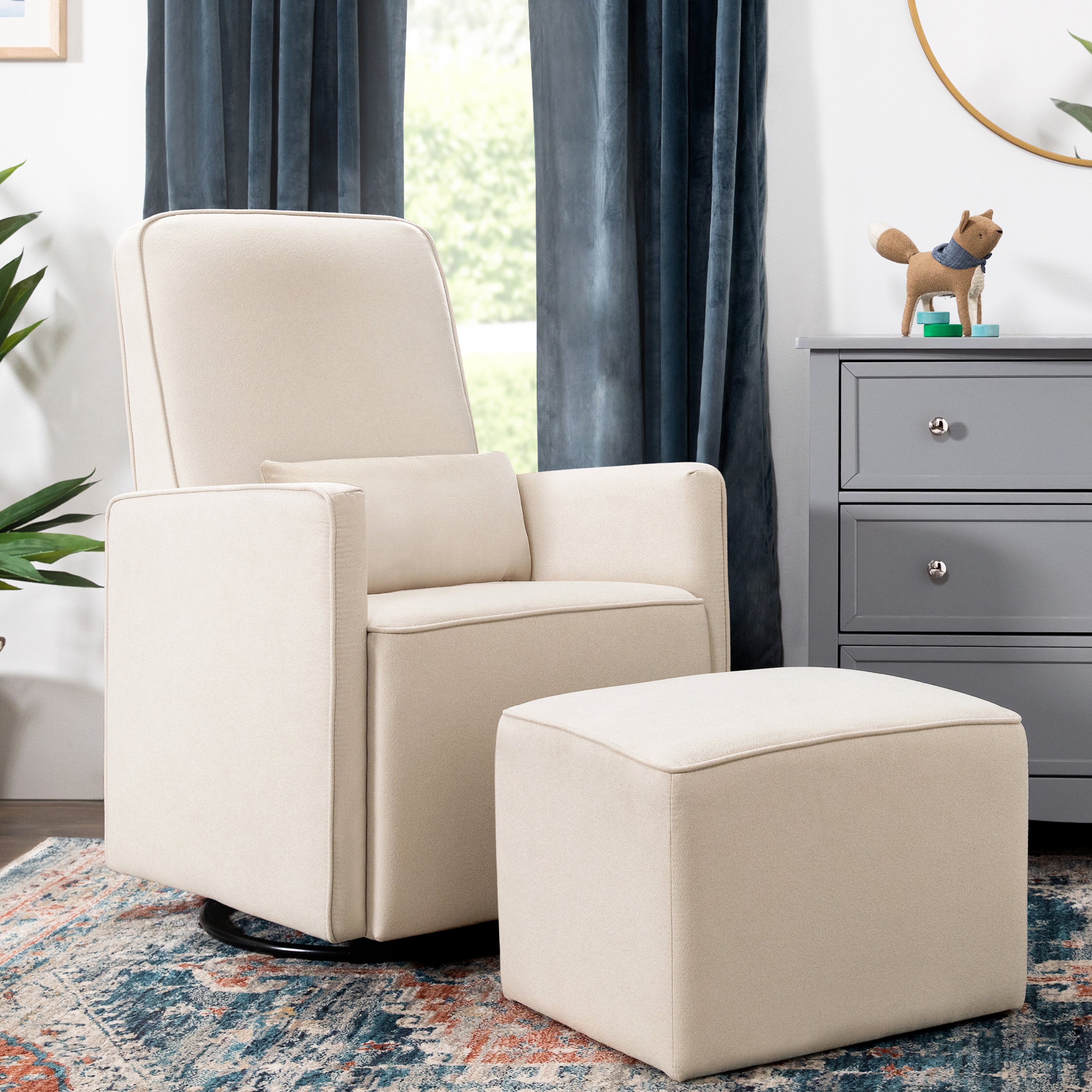 davinci sierra swivel glider in heathered cream with gliding ottoman