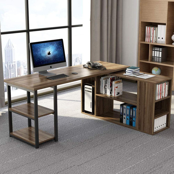 Inbox Zero Rotating Corner Computer Desk With Bookcase ...