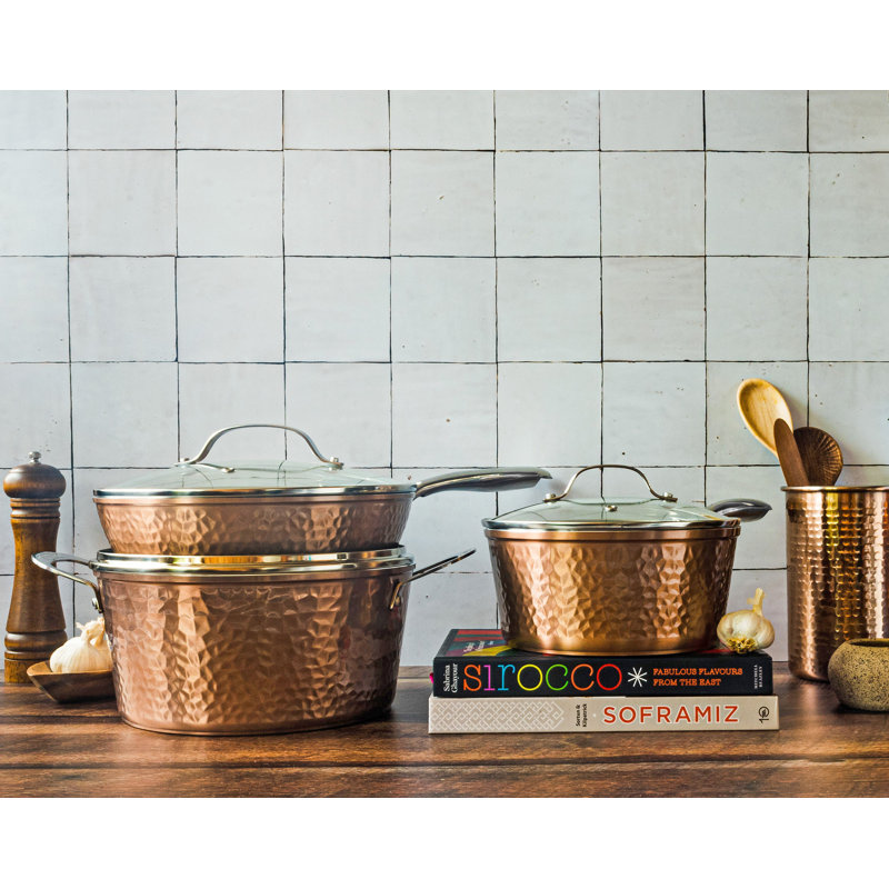Gotham Steel Hammered Copper 5 Piece Ceramic Non Stick Cookware Set Reviews Wayfair